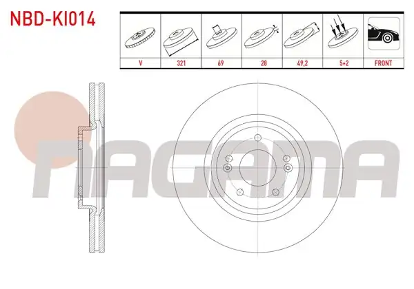 NAGAMA NBD-KI014 | Fren Diski Ön Havalı 5 Bjn 321X28x69x49,2 Kia Sorento | 2 Adet