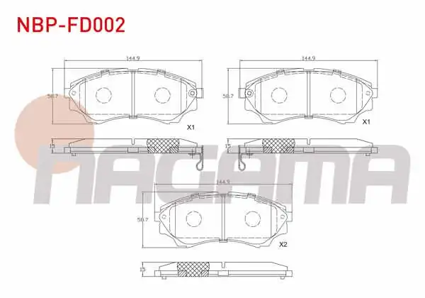 NAGAMA NBP-FD002 | Fren Balata Ön Ikazlı Ford Ranger 2.5 TDCI 4X4 2002-2006 / Ranger 2.2 TDCI 2002-2006 / Ranger 3.0 TDCI 2002-2006 / Ranger 3.2 TDCI 2002-2006 / Mazda B Serisi (Un) 2.5 D 1998-2006
