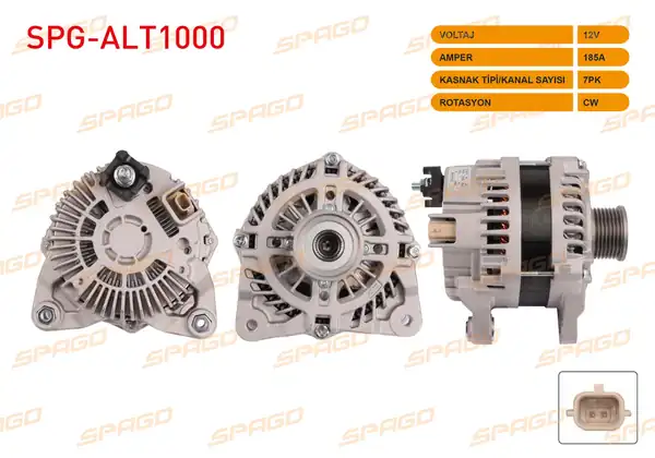 SPAGO Spg Alt1000 Alternatör 12v 185a 7pk Alt5340 Master III 10 25 Megane III IV Fluence 13 15 1 6 2 3 dCi Araclar İçin