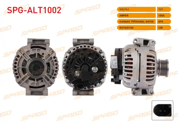 SPAGO SPG-ALT1002 | Alternatör 12V 150A 6Pk (Alt287) Audi A4 00-08-A6 01-05 (Benzinli Araclar İçin)