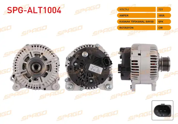 SPAGO Spg Alt1004 Alternatör V Tipi 12v 180a 6pk Alt8600 Transporter T5 T6 Crafter 06 16 Caddy 15 20