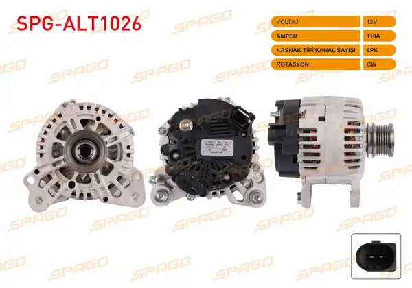 SPAGO Spg Alt1026 Alternatör 12v 110a 6pk Transporter T5 T6 Crafter 11 16 Amarok 10 22 2 0 TDI Araclar İçin