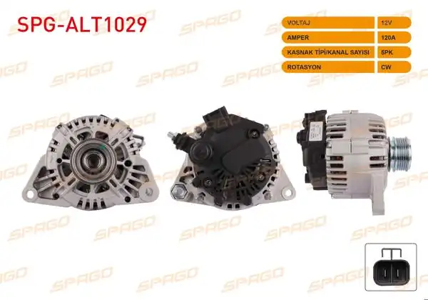 SPAGO SPG-ALT1029 | Alternatör 12V 120A 5Pk (Alt8920) Accent 02-10- i30 07-12 / Rio 05-11-Ceed 06-12 (Dizel Araclar İçin)