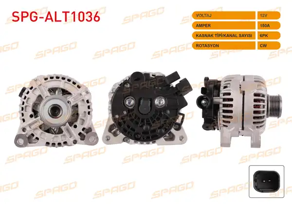 SPAGO Spg Alt1036 Alternatör B Tipi 12v 150a 6pk Alt200 Partner Expert Boxer Berlingo Jumpy Jumper Dizel Araclar İçin