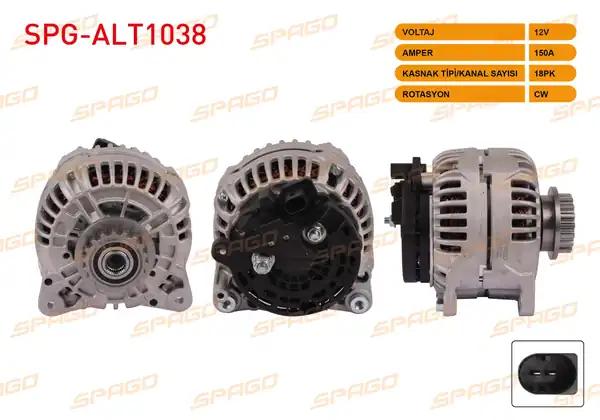 SPAGO Spg Alt1038 Alternatör 12v 150a 18 Dış Alt284 Transporter T5 03 09 Touareg 03 10 2 5 TDI Araclar İçin