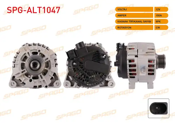 SPAGO SPG-ALT1047 | Alternatör 12V 150A 6Pk (Alt8128) Focus III-Fiesta VI-Connect 13-/ Volvo S40 S60 S80 (1.5 1.6 Dizel Araclar İçin)