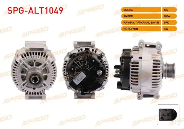 SPAGO SPG-ALT1049 | Alternatör 12V 180A 6Pk (Alt8800) Sprinter (906) 06-16 / Vito (W639) 03-14 / Viano (W639) 03-10