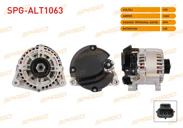 SPAGO Spg Alt1063 Alternatör 12v 130a 6pk Alt986 A Tourneo Transit Connect 1 8 TDCI 02 13 Kasnaklı
