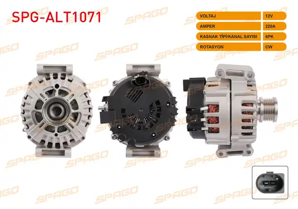 SPAGO Spg Alt1071 Alternatör 12v 220a 6pk Alt8820 Sprinter B906 2006 Manuel Klimalı Araclar İçin
