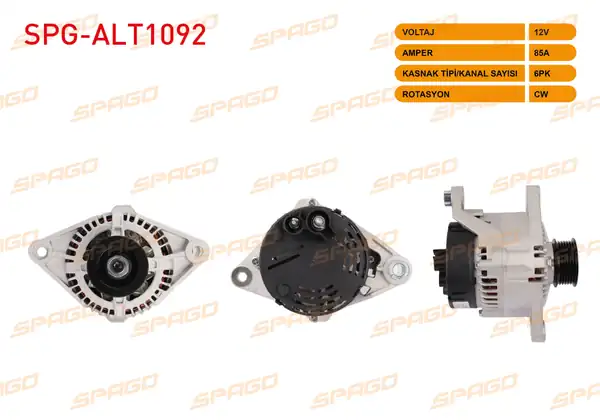 SPAGO Spg Alt1092 Alternatör 12v 85a 6pk Alt462 Siena 99 03 Palio 98 03 Marea 96 02 Bravo 96 01 Benzinli Araclar İçin