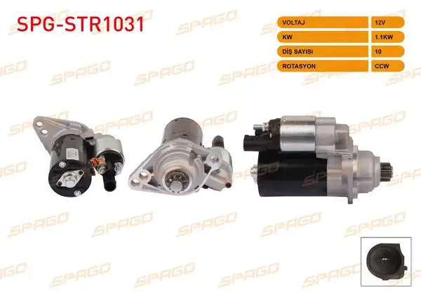 SPAGO SPG-STR1031 | Marş Motoru 12V 1.1Kw 10 Dıs Ccw (Str6528) Golf V VI-Jetta III IV-Passat B6 B7 / A3 07-15 (FSI TSI Araclar İçin)