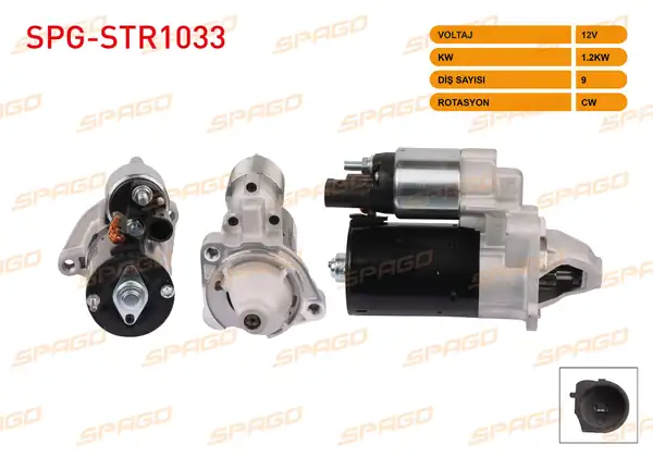 SPAGO Spg Str1033 Marş Motoru 12v 1 2kw 9 Dış Cw Str6527 Passat 00 05 A4 00 08 01 08 Benzinli Araclar İçin