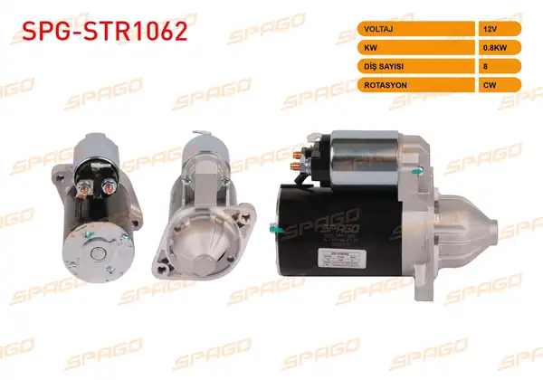 SPAGO Spg Str1062 Marş Motoru 12v 0 8kw 8 Dış Cw Str3410 Accent 94 10 Elantra 00 06 Getz 02 10 Benzinli Araclar İçin