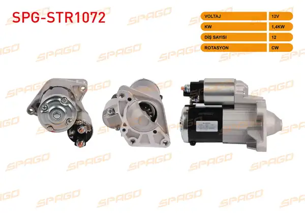 SPAGO SPG-STR1072 | Marş Motoru 12V 1.5Kw 12 Dıs Cw Traffic III-Talisman / Qashqai II-X-Traıl III (1.6 2.0 DCI Araclar İçin)