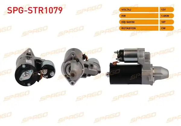 SPAGO SPG-STR1079 | Marş Motoru 12V 1.4Kw 10 Dıs Cw Doblo 10-23-Fiorino 10-24-Egea 15-24 (1.3 Mjt Start-Stoplu Araclar İçin)