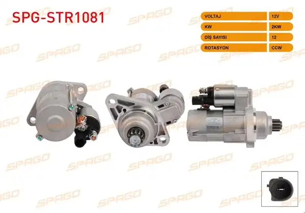 SPAGO SPG-STR1081 | Marş Motoru 12V 2Kw 12 Dıs Ccw Golf VII-Jetta IV-Caddy III IV (Dizel Start-Stopsuz Araclar İçin)