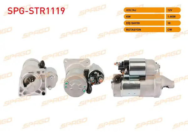 SPAGO SPG-STR1119 | Marş Motoru 12V 1.4Kw 10 Dıs Cw (Str3068) Linea 07-17-Egea 16-20-Punto 05-15-Albea 05-12 (Benzinli Araclar İçin)