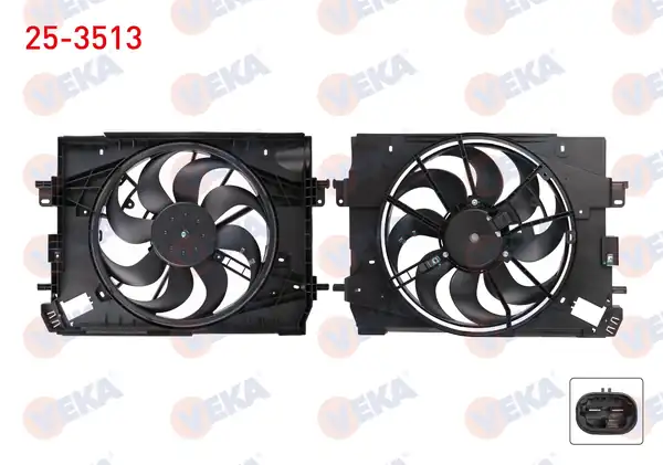 VEKA 25-3513 | Fan Motoru (Su + Klima) Davlumbazlı Tekli Fan Renault Clio IV 1.5 DCI 2012-/ Dacia Duster 2013-2019 / Logan, Sandero 2015-2020