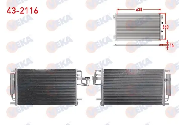 VEKA 43-2116 | Klima Radyatörü Hyundai Tucson 2.0 CRDI A-T / M-T 2004-2010