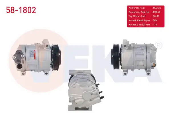 VEKA 58-1802 | Klima Kompresörü 5pk 110mm Alfa Romeo Mıto