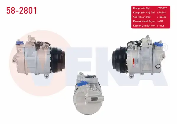 VEKA 58-2801 | Klima Kompresörü 6pk 119 6mm Mercedes C Serisi