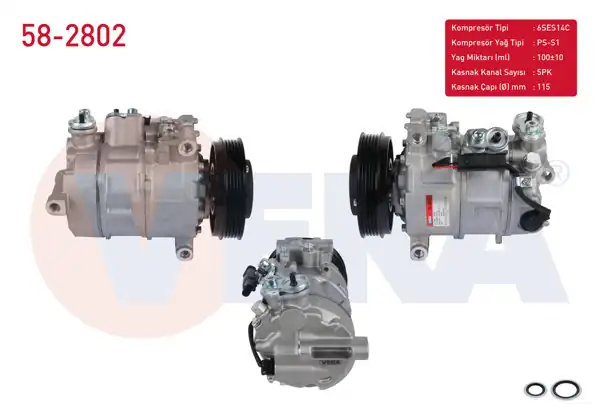 VEKA 58-2802 | Klima Kompresörü 5Pk 115mm Mercedes A Serisi