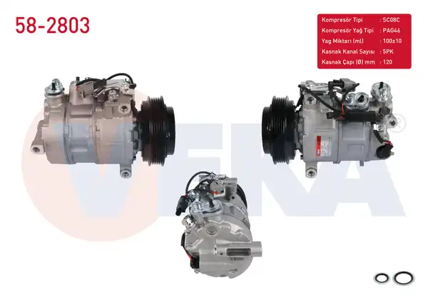 VEKA 58-2803 | Klima Kompresörü 5pk 120mm Mercedes A Serisi