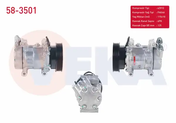 VEKA 58-3501 | Klima Kompresörü 6pk 125mm Dacia Logan