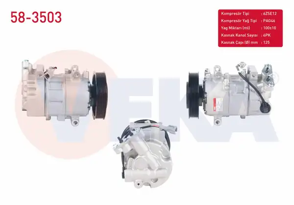 VEKA 58-3503 | Klima Kompresörü 6pk 125mm Renault