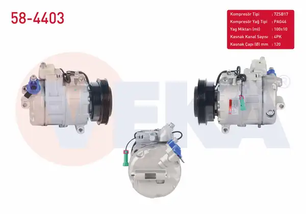 VEKA 58-4403 | Klima Kompresörü 4pk 120mm Audi A4