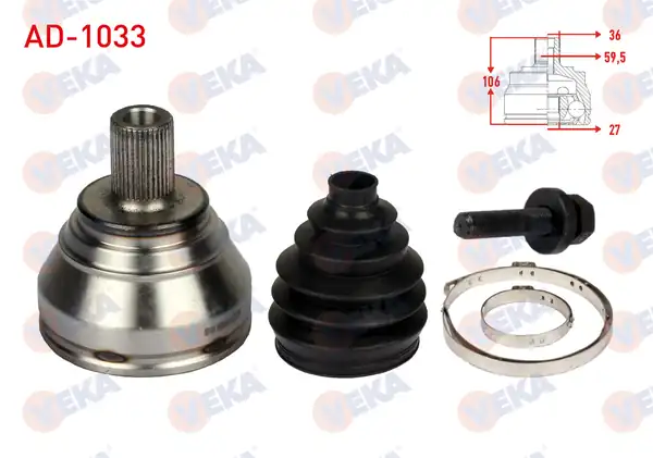 Veka Ad 1033 Aks Kafası Sol Sağ Ön Dış Volkswagen Caddy III 2ka 2kh 2ca 2ch 1 9 TDI 36x27x59 5 Uzunluk 105mm 2004 2010