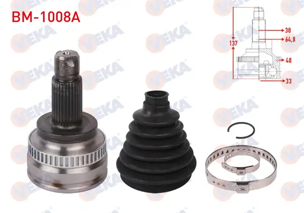 Veka Bm 1008a Aks Kafası Sol Sağ Ön Dış ABS li 48 Dış Uzunluk 137mm Bmw 5 Serisi E60 530i 530d Xdrive A T M T 2007 2009