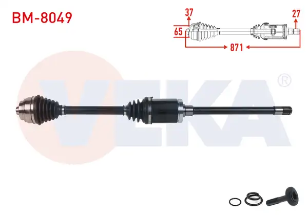 Veka Bm 8049 Komple Aks Sağ Ön Uzunluk 871mm Bmw 5 Serisi Gran Turısmo F07 530d 535d A T 2010 2017 7 Serisi F01 730d 740 D 750 İ A T 2009