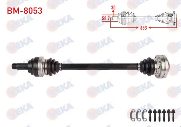 VEKA BM-8053 | Komple Aks Sol-Sağ Arka Uzunluk 653mm 5 Serisi (E60) 520D-525D-525İ A-T / M-T 2005-2009 / 3 Serisi (E90) 335İ-335Xi A-T / M-T 2006-2011 / 6 Serisi (E63) 630İ 2004-2010