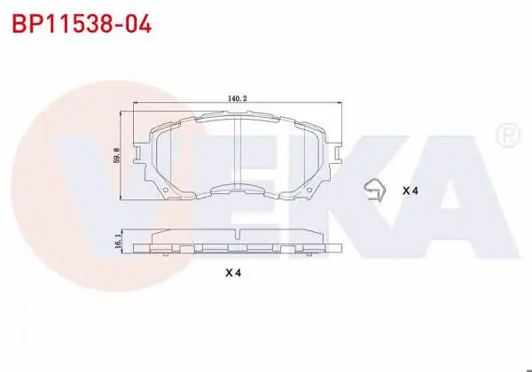 VEKA BP11538-04 | Fren Balata Ön Mazda 6 (Gj,Gh) 2.0 2013-/ 6 (Gj,Gh) 2.2 D 2013 -