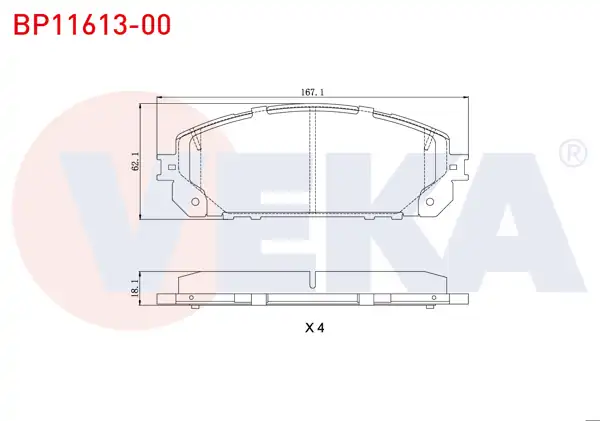 VEKA BP11613-00 | Fren Balata Ön Tel Delikli Jeep Cherokee (Kl) 2.0 Crd 2014-/ Cherokee (Kl) 3.2 V6 2014 -