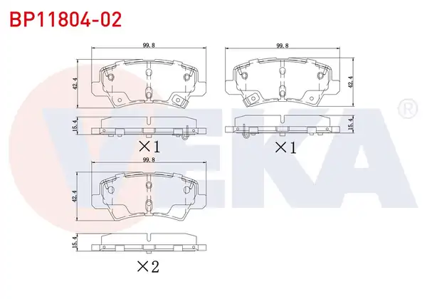 VEKA BP11804-02 | Fren Balata Arka Ikazlı Kia Picanto (Ja) 1.0 Mpı-1.25 Mpı 2017 -