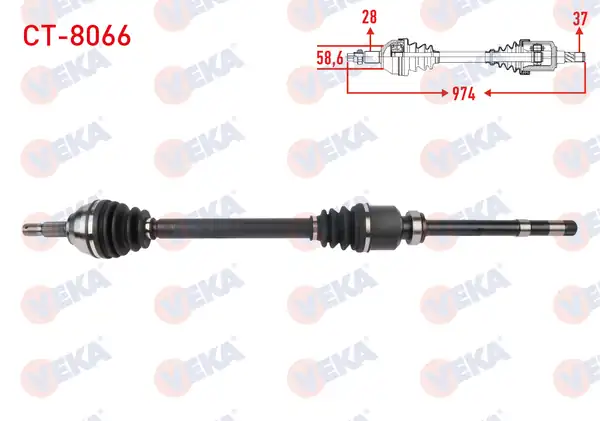 Veka Ct 8066 Komple Aks Sağ Ön Uzunluk 974mm Citroen Jumpy Spacetourer