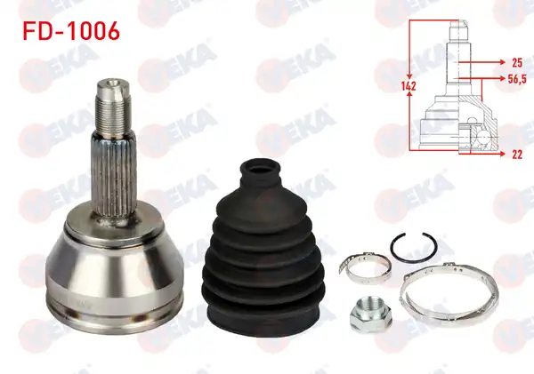Veka Fd 1006 Aks Kafası Sol Sağ Ön Dış Ford Escort VI 1 6i 25x22x56 5 Uzunluk 142mm 1992 1995