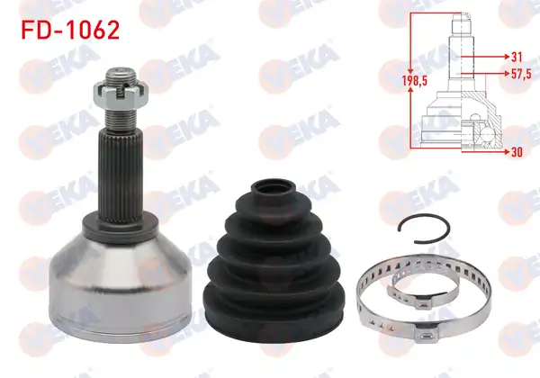 VEKA FD-1062 | Aks Kafası Sol-Sağ On Dıs 31X30x57,5 Uzunluk 198,5 mm Ford Transit Custom (V362) Uzun Sase 2.2 TDCI-2.0 TDCI 2012 -