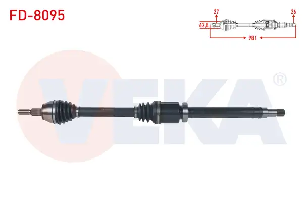 VEKA FD-8095 | Komple Aks Sağ On Uzunluk 981mm Ford Transit Connect 1.6 TDCI 5 M-T Dv6 2013-/ Tourneo Connect 1.6 TDCI V408 Dv6 2013 -