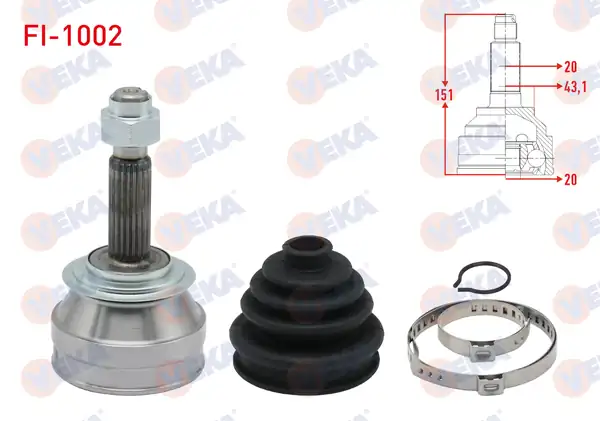 Veka Fi 1002 Aks Kafası Sol Sağ Ön Dış Fiat Uno 70 1 4i 20x20x43 Uzunluk 150 3 mm 1994 2000