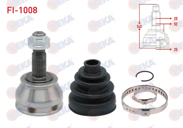 Veka Fi 1008 Aks Kafası Sol Sağ Ön Dış Fiat Tempra 2 0i 25x25x52 Uzunluk 143 1 mm 1992 1999