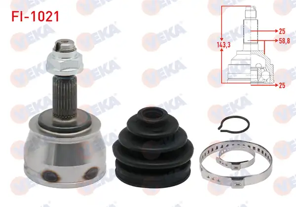 Veka Fi 1021 Aks Kafası Sol Sağ Ön Dış 25x25x59 Uzunluk 142mm Fiat Marea