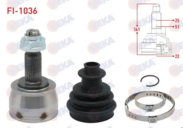 VEKA FI-1036 | Aks Kafası Sol-Sağ On Dıs 25X22x51 Uzunluk 141 mm Fiat Egea 1.4 16V 2015-/ Doblo 1.4 2010-/ Bravo II (198) 1.4İ 2006 -