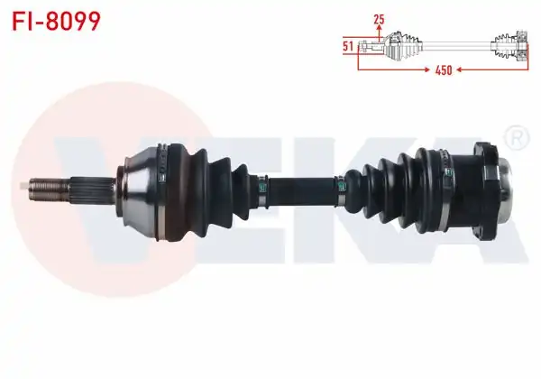 VEKA FI-8099 | Komple Aks Sol Ön Fiat Punto 1.3 JTD-1.9 JTD 5 Vites M-T Uzunluk 450mm 1999-2009