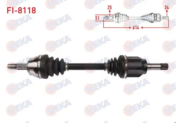 VEKA FI-8118 | Komple Aks Sol Ön Uzunluk 614mm Fiat Linea / Grande Punto 1.4 T-Jet 2007-/ Punto Evo 1.4 M-T 2009-2012