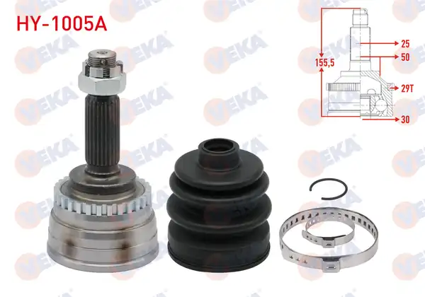 Veka Hy_ 1005a Aks Kafası Sol Sağ Ön Dış ABS li 29 Dış 25x30x50 Uzunluk 156 mm Hyundai Elantra 1 6i A T 2001 2007