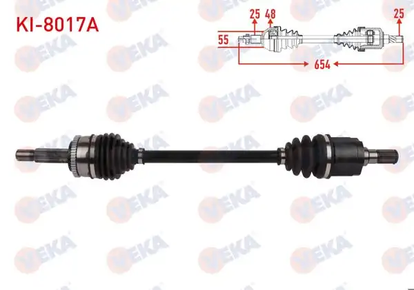 VEKA KI-8017A | Komple Aks Sol Ön ABS li 48 Dıs Uzunluk 654mm Kia Rio III (Ub) 1.2 Cvvt 2014-2017