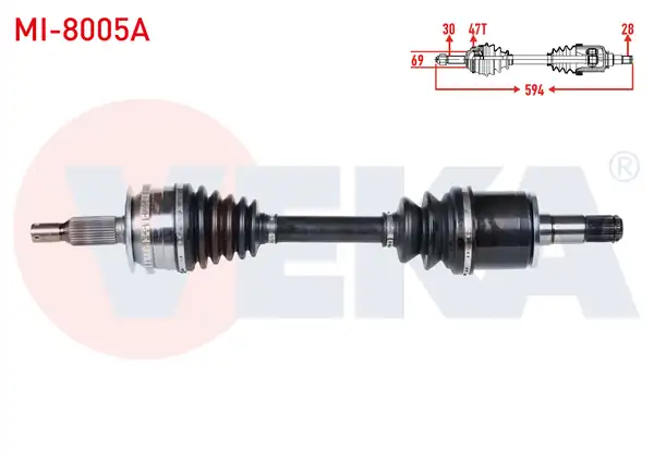 Veka Mı 8005a Komple Aks Sol Ön ABS li 47 Dış Uzunluk 594mm Mitsubishi L200